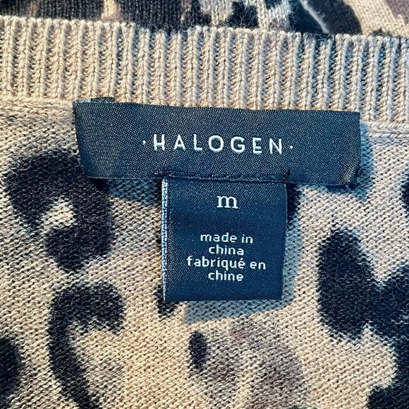 HALOGEN Pima Cotton Blend Leopard Print Pullover Sweater Women’s M Ballet Neck - Picture 5 of 12